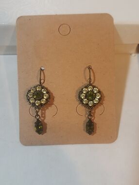 Kenny Ma Olive Green Crystal Cluster Drop Earrings
